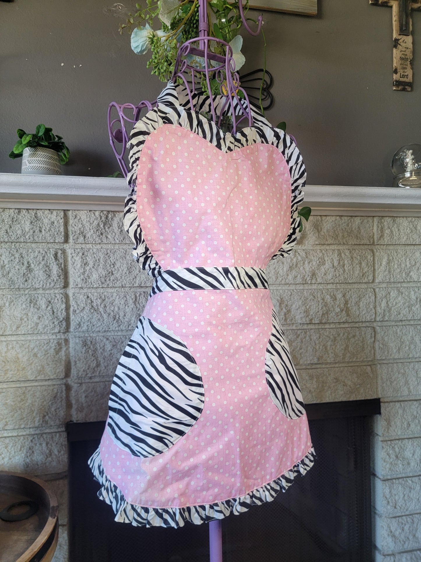 Pink Polka/Zebra Heart Apron