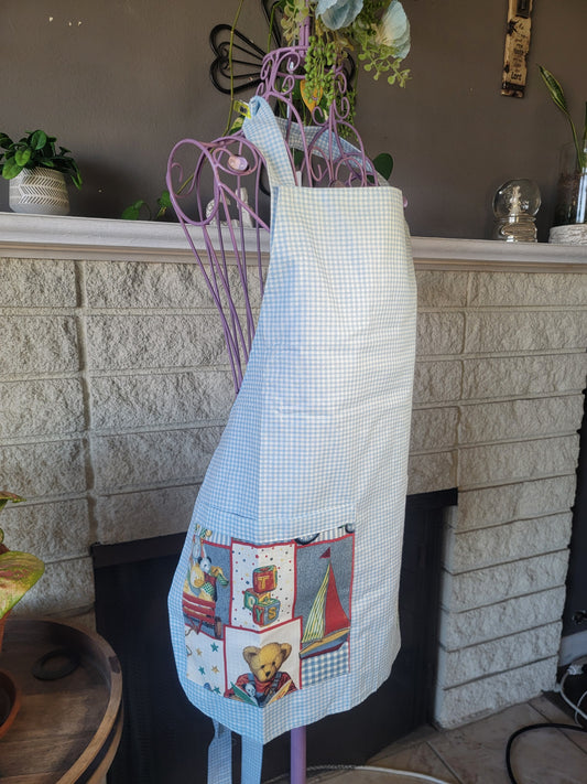 Blue Gingham with Teddy Bears Full Apron