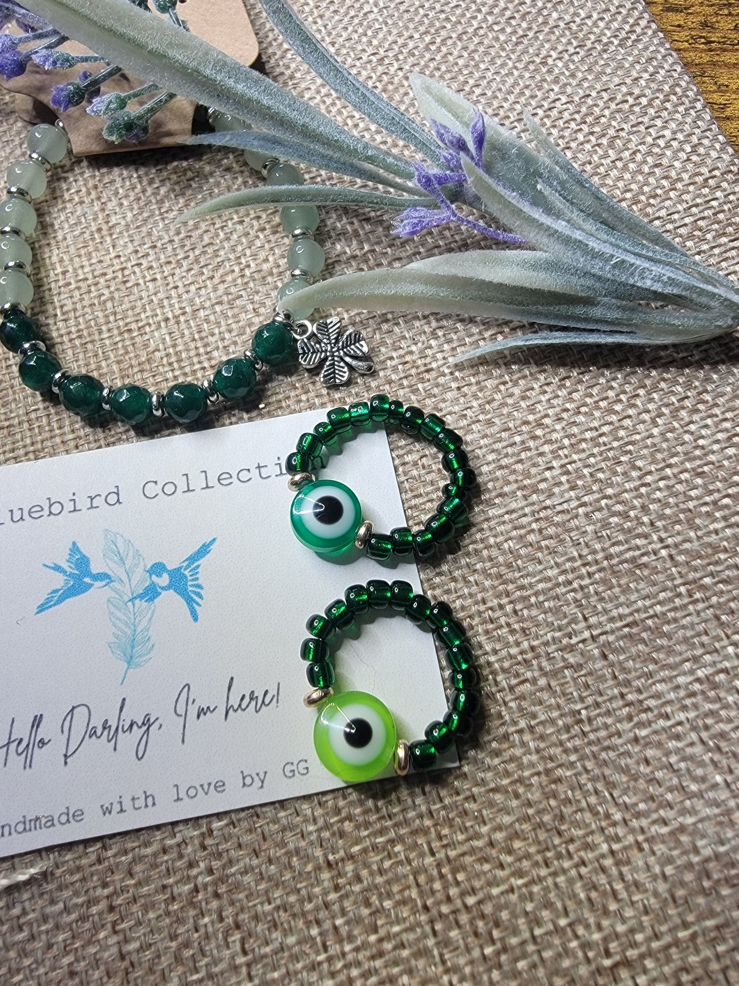 Green Evil Eye Bead Ring