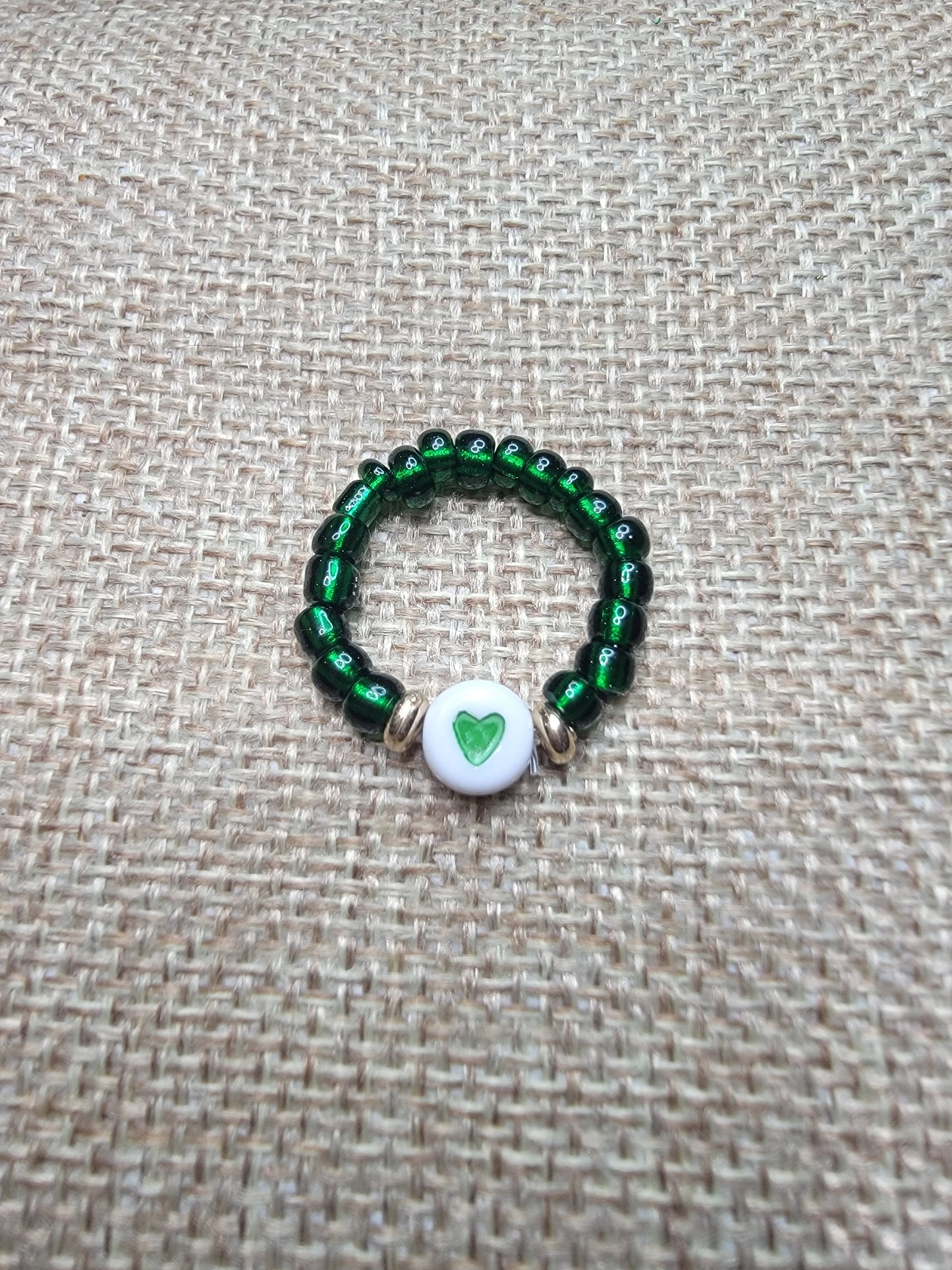 Green Heart Bead Ring