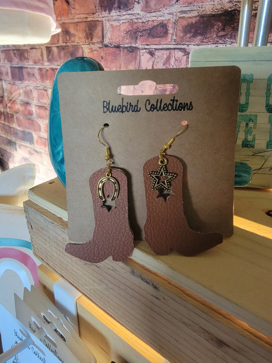 Brown Cowgirl Boot Earrings