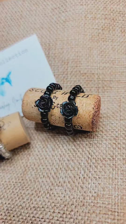 Black Rose Bead Rings